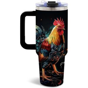 DUUV Chicken Gifts for Men, 40 OZ Chicken Tumbler with Handle, Christmas Thanksgiving Birthday Gifts for Chickens and Mechanic Lovers, Mechanic and Rooster Design Coffee Travel Mug, 1PCS