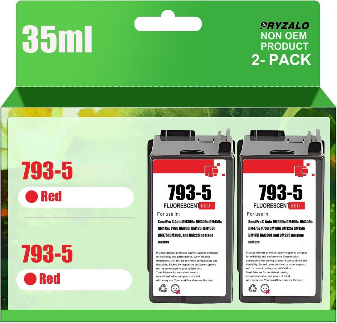 Compatible SL-793-5 Ink Cartridge Red 35ml Replacement for Pitney Bowes 793-5 Ink Cartridge for DM100, DM200 and SendPro C and SendPro+ (2 Red) Compatible SL-793-5 Ink Cartridge Red 35ml Replacement for Pitney Bowes 793-5 Ink Cartridge for DM100, DM200 and SendPro C and SendPro+ (2 Red)