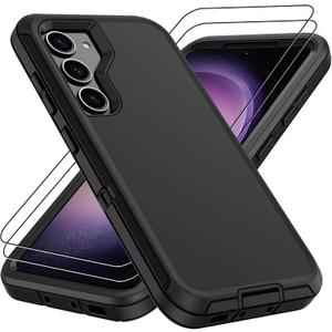 for Samsung Galaxy S23 Case : 3 in 1 Design & 14FT Military Grade Drop Protection S23 Phone Case with 2Pc HD Screen Protector,Shockproof/Dustproof/DropProof Protective Case for S 23-Black