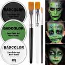 White Black Green Face Body Paint with Painting Brushes Halloween Makeup Set, Water Based Facepaint for Kids Adults Party for Witch Shrek Alien Grinch Hulk Costume Cosplay Special Effects Make Up