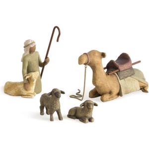 Willow Tree Shepherd and Stable Animals, Surrounding New Life with Love and Warmth, Build a Holiday Tradition with Classic Nativity Set, 4 Sculpted Hand-Painted Figures: Sheep, Camel, Shepherd, Goat