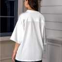 Verdusa Women's Oversized Jersey Shirt Graphic Tees V Neck Short Sleeve Vintage T Shirts (White, S)