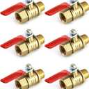 QWORK Ball Valve, 6 Pack 1/4" Heavy Duty Brass Ball Valve Shut Off Switch, 1/4" Male x Female NPT Thread Pipe Fitting Air Compressor Shut Off Valve