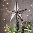 Gejoy 9.8 Inch Glass Star Christmas Tree Topper, Farmhouse Treetop Ornament, Rustic Holiday Xmas Christmas Tree Decorations for Home(Silver, Glass Star)