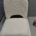 GREENSTELL Small Vanity Stool Chair with Storage and Folding Back, 13.4" x 15" x 30" Square Faux Fur Soft Ottoman, 4 Metal Legs with Anti-Slip Feet, Furry Padded Seat for Makeup, Bedroom, White