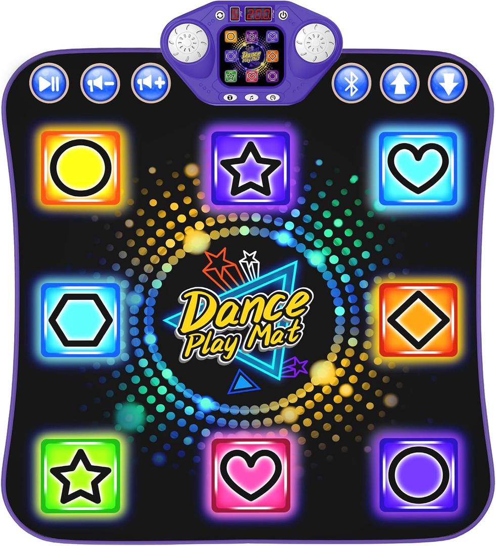 Dance Mat Toys for 3-12 Year Old Girls - Light Up 8 Buttons Dance Mat for Kids Age 4-8 Bluetooth Dance Pad - Kids Toy 8-12 Year Old, Birthday for 3 4 5 6 7 8 9 10+ Year Old Boys Kids (Black)