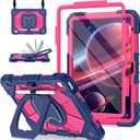 Case for iPad (A16) 11th Generation 11 Inch (2025) / iPad 10th Generation Case 10.9 Inch (2022) with 360 Rotating Stand Screen Protector Pen Holder Shoulder Strap, Navy Pink