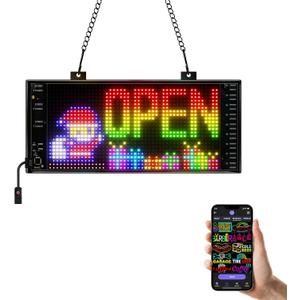 LED Open Sign with Programmable Display, Bluetooth App Control, Multiple Dynamic Effects, for Shop Windows, Cafes, Bars