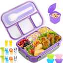 Bento Box, Lunch Box Kids, 1300ML with 4 Compartment&Food Picks Cake Cups, Containers for Adults/Kids/Toddler, Leak-Proof, Microwave/Dishwasher/Freezer Safe(Purple)