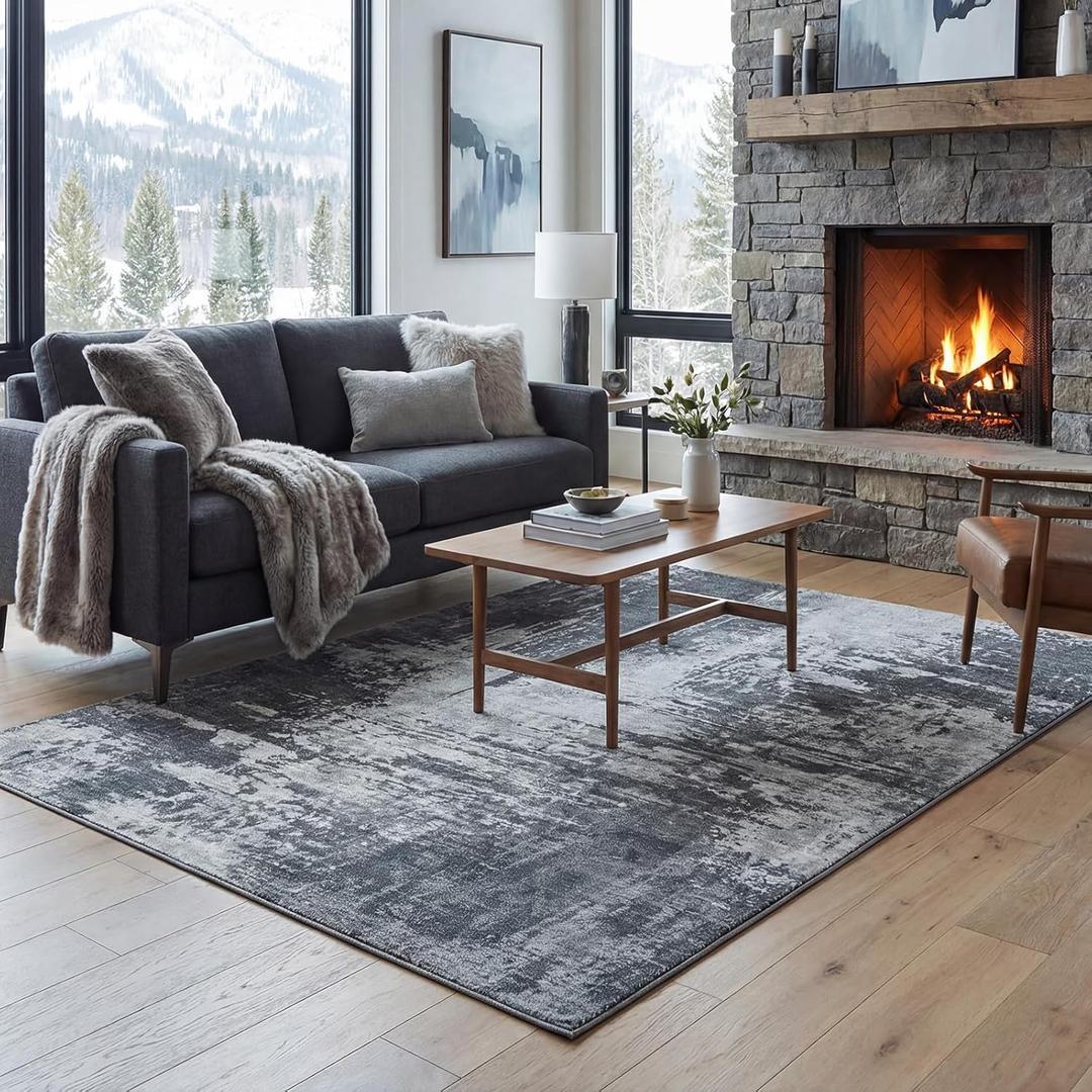 Merelax 4x6 Washable Area Rug for Living Room, Grey Boho Abstract Bedroom Area Rugs, Non Slip Entryway Rug, Low Pile Carpet for Kitchen Dining Room Study Office Kids Room, Gray