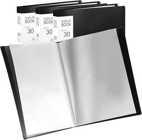 Folder with Plastic Sleeves 3 Pack 9" x 12" Black Portfolio Folder for Artwork Display Book 30 Pockets 60 Pages Capacity