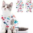 SUNFURA Cat Recovery Suit, Kitten Surgical Full Bodysuit for Abdominal Wound Protector Anti Licking After Surgery, Professional Bandages Cone E-Collar Alternative for Small Male & Female Pets (Colorful Dino), M 