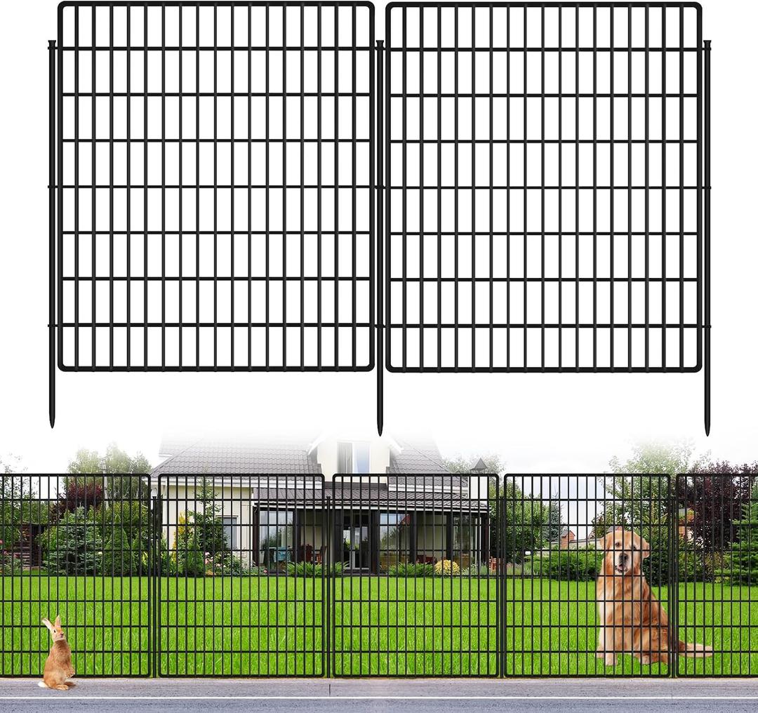 10 Panels Garden Fencing Animal Barrier, 33 in(H) X 24 ft(L) Dog Fence Outdoor for Yard Rustproof No Dig Decorative Tall Garden Fence Metal Wire Panel Border Patio Rabbit Temporary Ground Stakes
