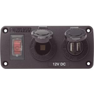 Blue Sea Systems 4363 Water-Resistant Accessory Panels, 15A Circuit Breaker, 12V Socket, 2.1A Dual USB Charger