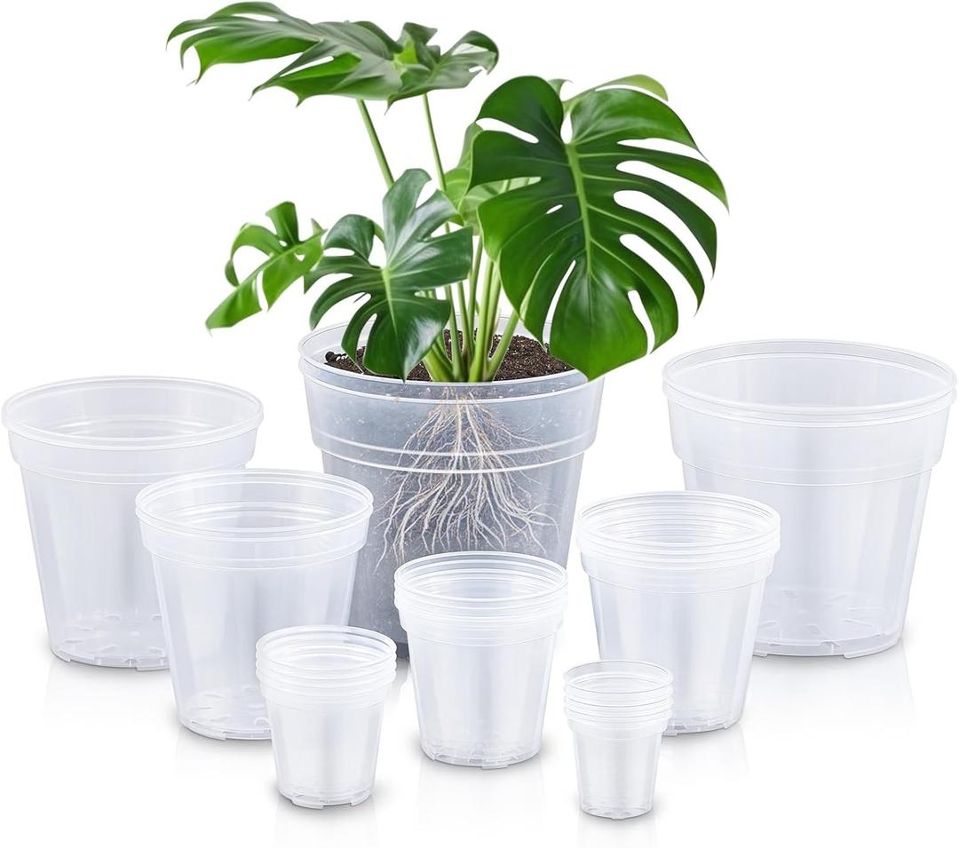 Vesici 24 Pcs 3/4/5/6/7/8/9/10 Inch Large Size Clear Nursery Pots Variety Pack Plant Pots with Drainage Holes Planters for Indoor Plants Flexible Transparent Plastic Plant Bottle Succulents