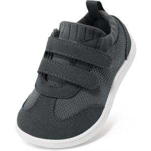 STQ KIDS Toddler Wide Toe Box Shoes Barefoot Boys Sneakers Kids Tennis First Walking Zero Drop Daily Wear School Outdoor Activities Breathable Comfortable Dark Grey, Toddler Size 7