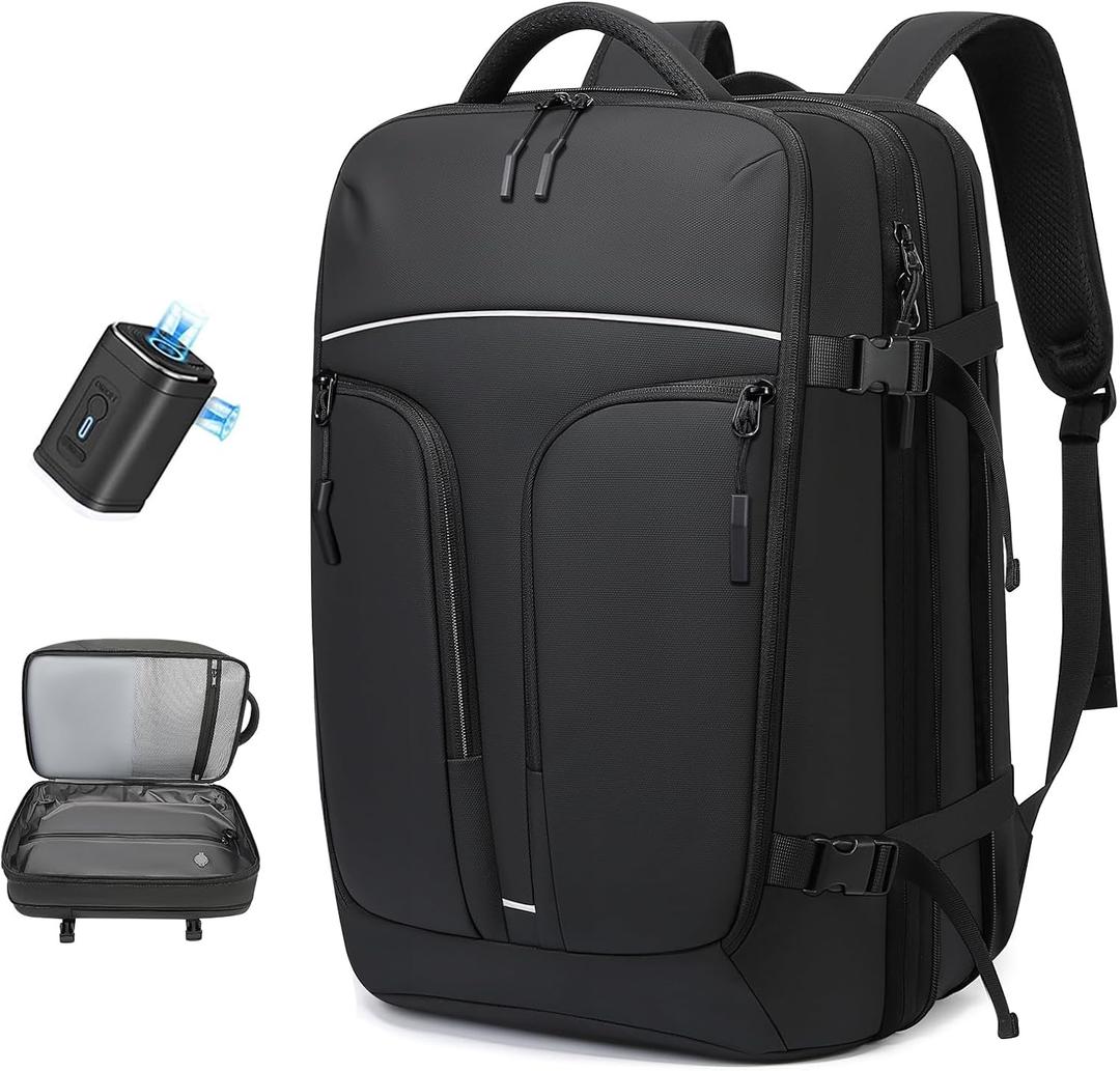 TANGCORLE Vacuum Compression Backpack for Travel, 47L Expandable Backpack with Pump, 17 inch Laptop Backpack Luggage Flight Approved with Vacuum Compression System