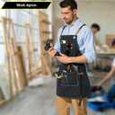 Canvas Aprons for Men Chef Apron, Work Apron with Large Pockets - 16oz Heavy Duty Cross Back, BBQ, Cooking (Black)