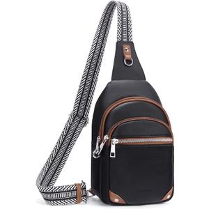 Anti Theft Crossbody Bags for Women Travel Chest Sling Bag Leather RFID Purse Fanny Pack Black