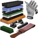 YeopAsda Knife Sharpening Stone Set - Premium 4 Side Grit 400/1000 3000/8000 Whetstone Sharpener Kit - Non-Slip Bamboo Base,Cut Resistant Gloves, Angle Guide,Flatting Stone,Honing Guide,Leather Strop (Standard, Green/White)