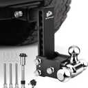 METOWARE Adjustable Trailer Hitch Fits 2-Inch Receiver - Heavy Duty Drop Hitch with 8-Inch Drop/Rise (14,000 LBS GTW) - Tri-Ball (1-7/8'', 2'', 2-5/16'') and Anti-Theft Stainless Steel Lock