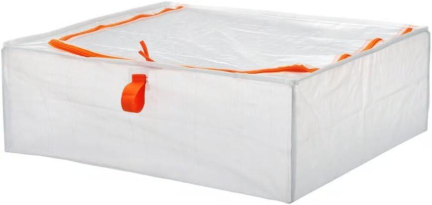 Under Bed Storage Case, Foldable Organizer Box, White with Orange Zipper, 21.75 x 19.25 x 7.5 Inches, for Clothes, Bedding and Seasonal Storage