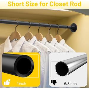 Closet Rod, 16 to 25 inch Adjustable Closet Rods for Hanging Clothes, Heavy Duty Closet Hanging Rod, Black Closet Hanger Poles, Metal Closet Hanging Bar for Wardrobes Laundry, Drilling Installation