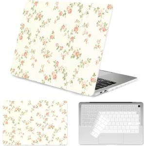 Seorsok Compatible with MacBook Air 13 Inch Case 2022 2021 2020-2018 Release A1932 A2179 M1 A2337,Cute Flower Branch and Vintage Pink Rose Plastic Hard Case&Transparent Keyboard Cover,Blooming Rose