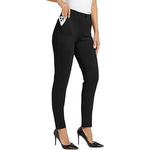 Willit Women's Yoga Dress Pants Skinny Work Slacks Leggings Slim Fit Stretch Office Casual Pants Pockets  L