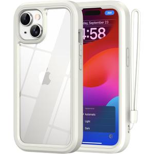 ANB for iPhone 14 Plus case& iPhone 15 Plus case,Soft Silicone and Clear Hard PC Back 3in1 Full Body Shockproof Heavy Duty Military-Grade Drop Protection Cover. (White)