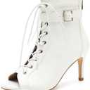 Enelauge Women's Dance Heels Boots Peep Toe Sandals Lace Up Summer Booties Stiletto Heel Back Zipper Buckle Strap Leather Party Sexy Wedding Bridal Dress Shoes, Size 45