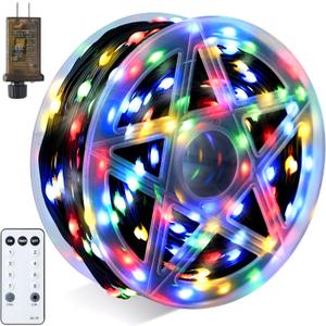 Joiedomi 600 LED Christmas String Lights Outdoor,198FT Multicolor Fairy Light with Remote 8 Modes Timer, Plug in PVC Green Wire Lighting Decor with Reel for Indoor Dorm Classroom Bedroom Holiday
