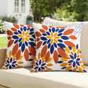 SWANCOCO Floral Outdoor Pillow Covers Waterproof Spring Throw Pillow Cases Orange 18x18 Inch Set of 2 Decorative Summer Cushion Covers for Patio Furniture Garden Bench Porch Sofa