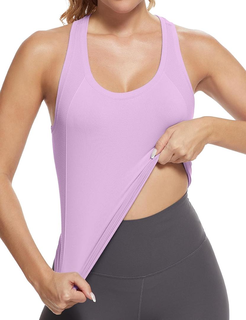 MathCat Workout Tops for Women Racerback Tank Tops Seamless Running Tank Tops Muscle Tank (Medium, Light Purple)