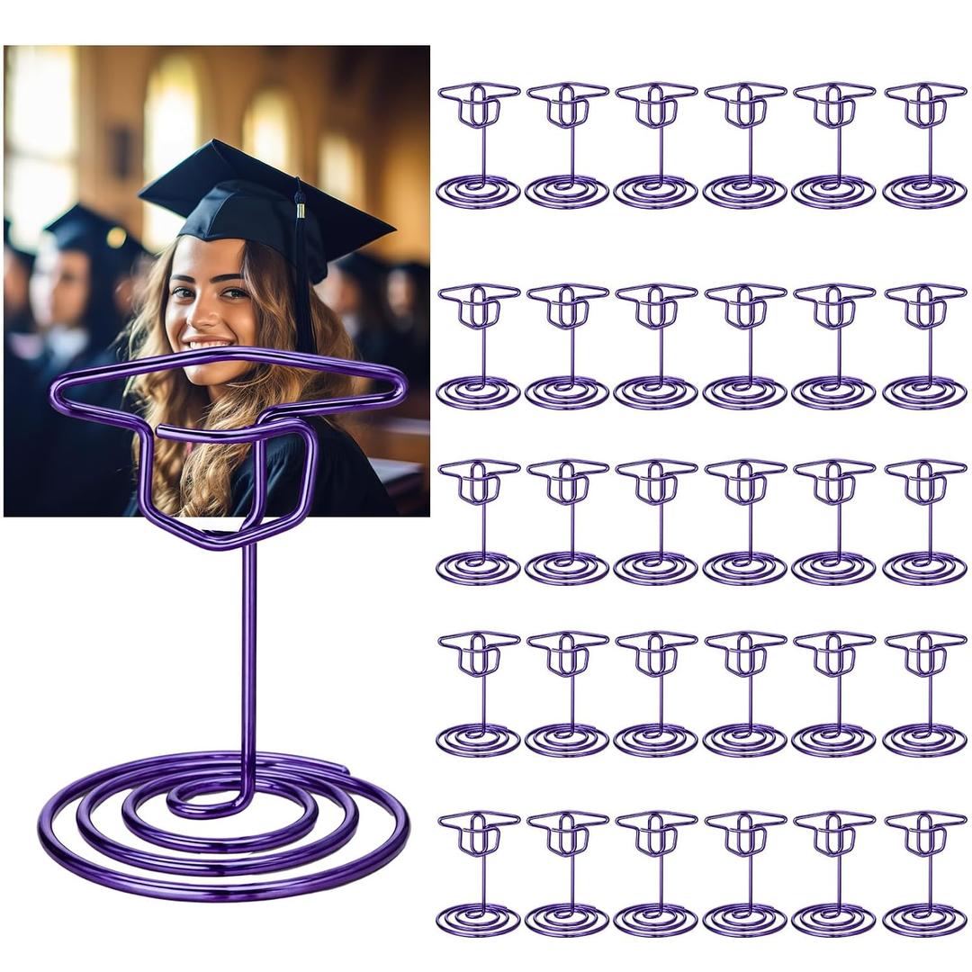 Rtteri 30 Pcs Grad Cap Graduation Picture Display 2 Inch Purple Photo Holders for Centerpieces Graduation Table Number Holders Card Stands for Class of 2026 Grad Party Supplies
