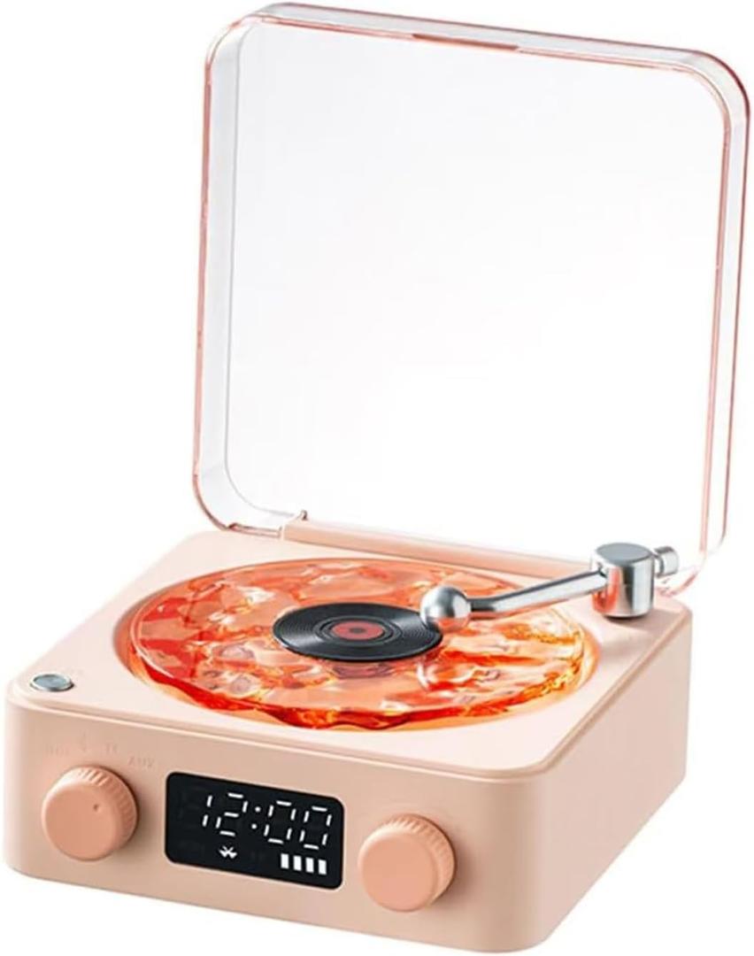 The Waves Vinyl Player, Waves Bluetooth Speaker, 2025 New Portable Vintage Vinyl Speaker with Adjustable Light and Time for Bedroom, Party (Pink)