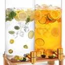 2 Pack 2 Gallon Large Drink Dispenser with Wooden Stand, Glass Beverage Dispenser with Stainless Steel Spigot, Water Drink Dispensers for Lemonade, Juice, Cocktails, Tea, and Party Drinks