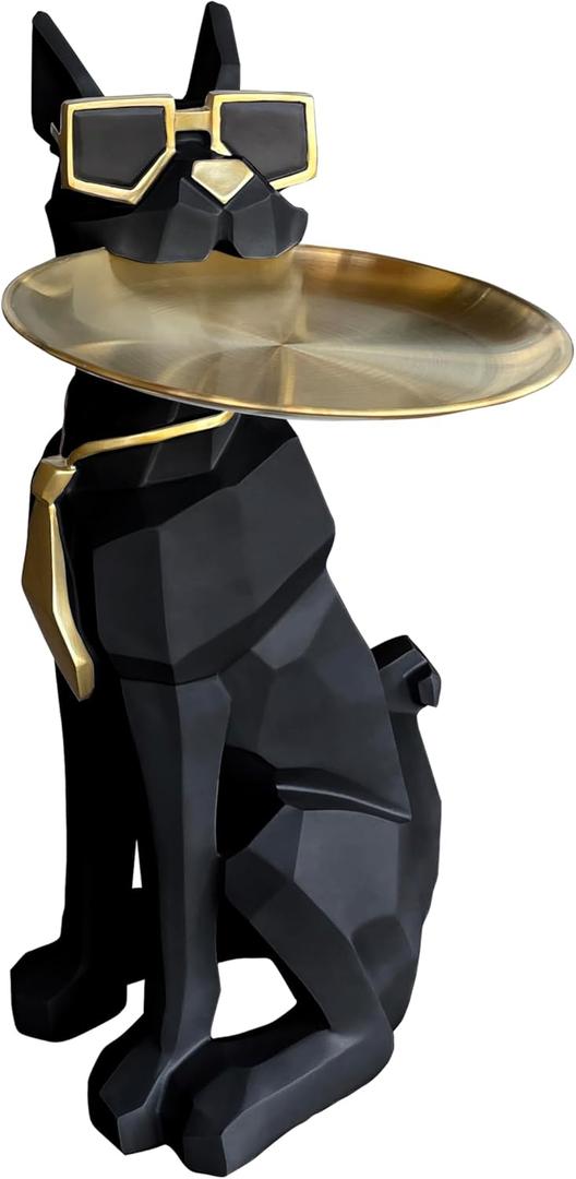 Beautiful and Elegant Decorative Pieces for Home, Dog Side Table with Tray and StorageDog 3D Sculpture Coffee Table Unique Home Decor(Black)