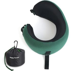 C CUSHION LAB Travel Pillow, Award-Winning Patented Ergonomic Design for Chin & Neck Support Memory Foam Neck Pillow, Compact Airplane Pillow for Traveling, Flight, Car (Hunter Green, Medium)