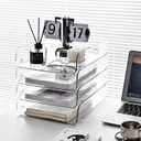 Gagee 4 Pack Clear Stackable Paper Organizer, Office Desk Organizer for Notes, Pens, File, Document, A4 Paper Holder