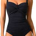 Holipick Women Tummy Control One Piece Swimsuit Slimming Bathing Suit Push up Twist Swimwear Black L