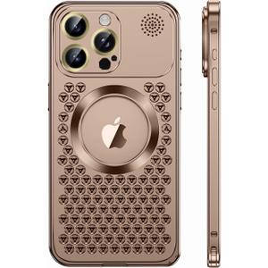 Spring Buckle Aromatherapy Magnetic Phone Case, Suitable for IPhone 17Promax Metal Lens Film Hollow Missing Label Heat Dissipation Protective Cover (Desert Gold, iPhone 16 Pro Max)