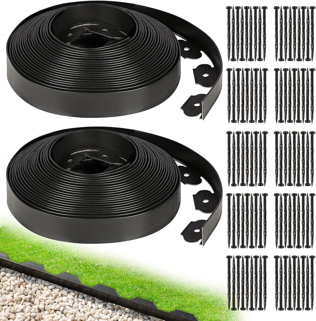 1.5 Inch Garden Edging Border 100FT, Plastic Edging for Landscaping with 120pcs Spikes