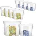 Reusable Sandwich & Snack Bags, 8 Pack 100% Silicone Stand Up Zip Lock Food Storage Bags for Food Container, Freezer Microwave Oven Dishwasher Safe, 4 Small 4 Extra Small, Translucent