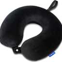 Fabuday Memory Foam Travel Pillows for Airplanes - Neck Pillow for Traveling with Attachable Snap Strap Soft Washable Cover, Flight Pillow for Sleeping, Car, Home, Office, Black (Midnight Black)