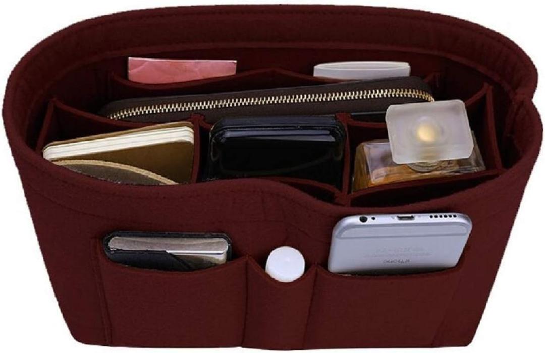 ZTUJO Purse Organizer Insert, Felt Bag Organizer For Handbag Purse Organizer,13 Colors, 6 Size (Small, WineRed)