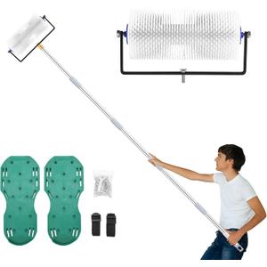 Spike Roller for Self Leveling Cement, 9 Inch Heavy-Duty Screed Spiked Roller with 34-77'' Adjustable Extension Pole  Complete Concrete Tool Kit w/Spike Shoes for Epoxy Flooring & Cement Leveling