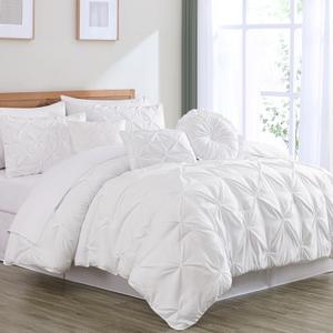 Chezmoi Collection Sydney King Size Comforter Set - 7-Piece Pintuck Bedding - White, Elegant Lightweight Pinch Pleat Comforter with Decorative Pillows Bed Set for All Season