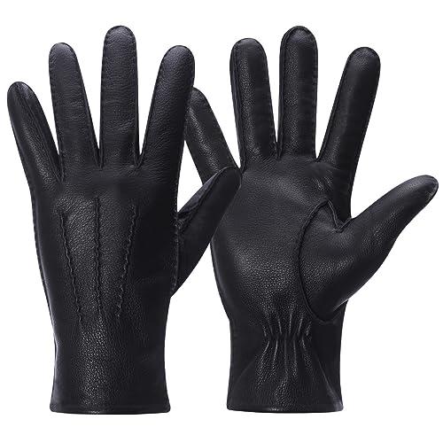 Meetoget Women's Deerskin Leather Gloves With Cashmere For Winter Warmth, Size: XL