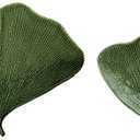 Boho Stoneware Gingko Leaf Shaped Plates, Set of 2 Sizes, Green